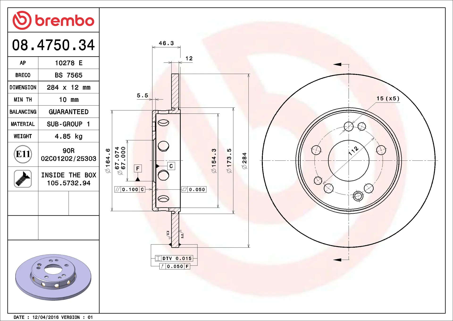 Mercedes W124 Kasa 200 Ön Fren Diski | BREMBO 08475034