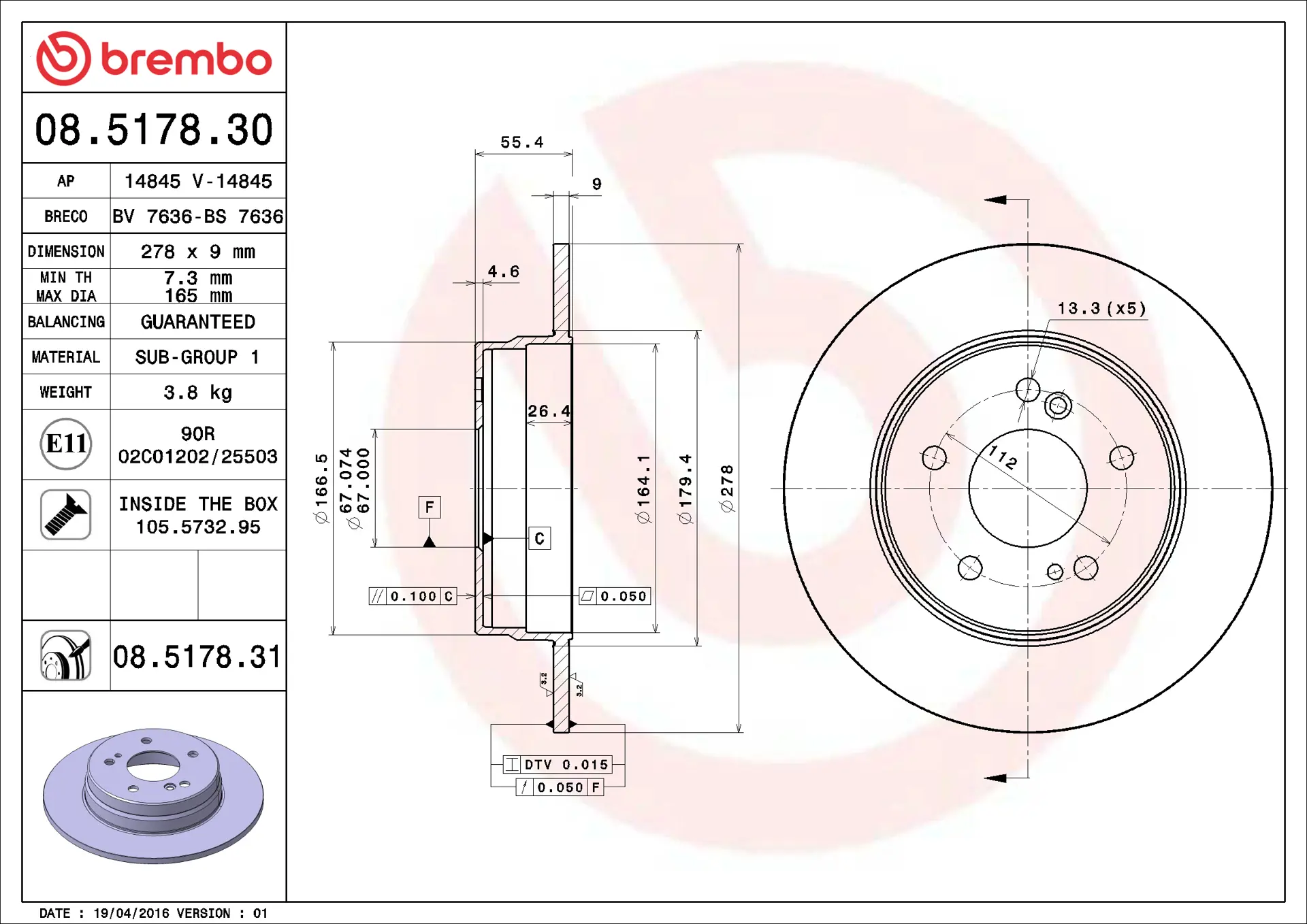 Mercedes W124 Kasa 300 T D Arka Fren Diski | BREMBO 08517830