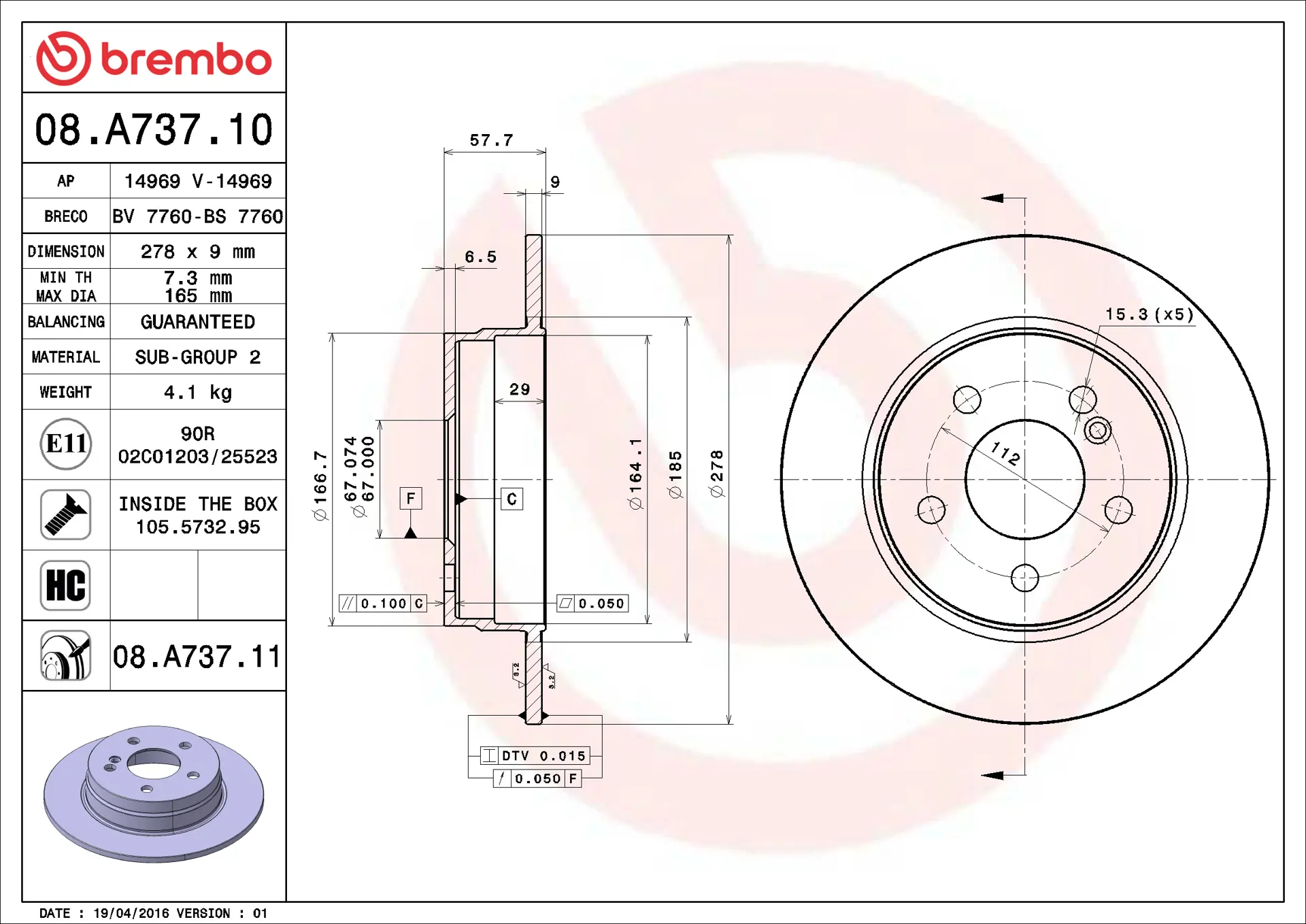 Mercedes C Serisi W204 C 180 CGI Arka Fren Diski | BREMBO 08A73710