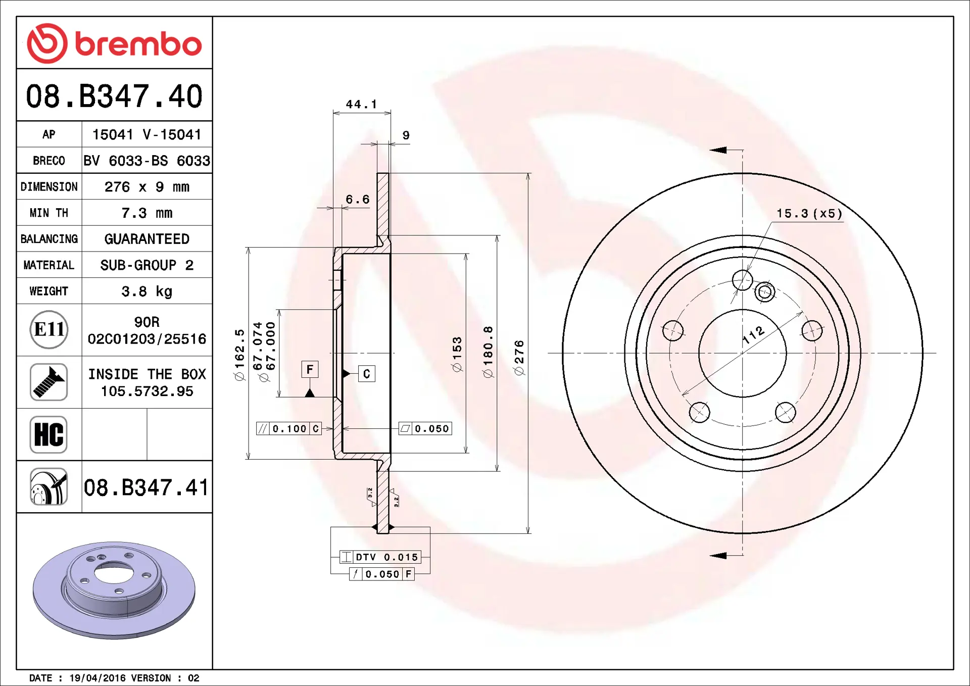 Mercedes A Serisi W176 A 160 CDI / d Arka Fren Diski | BREMBO 08B34740