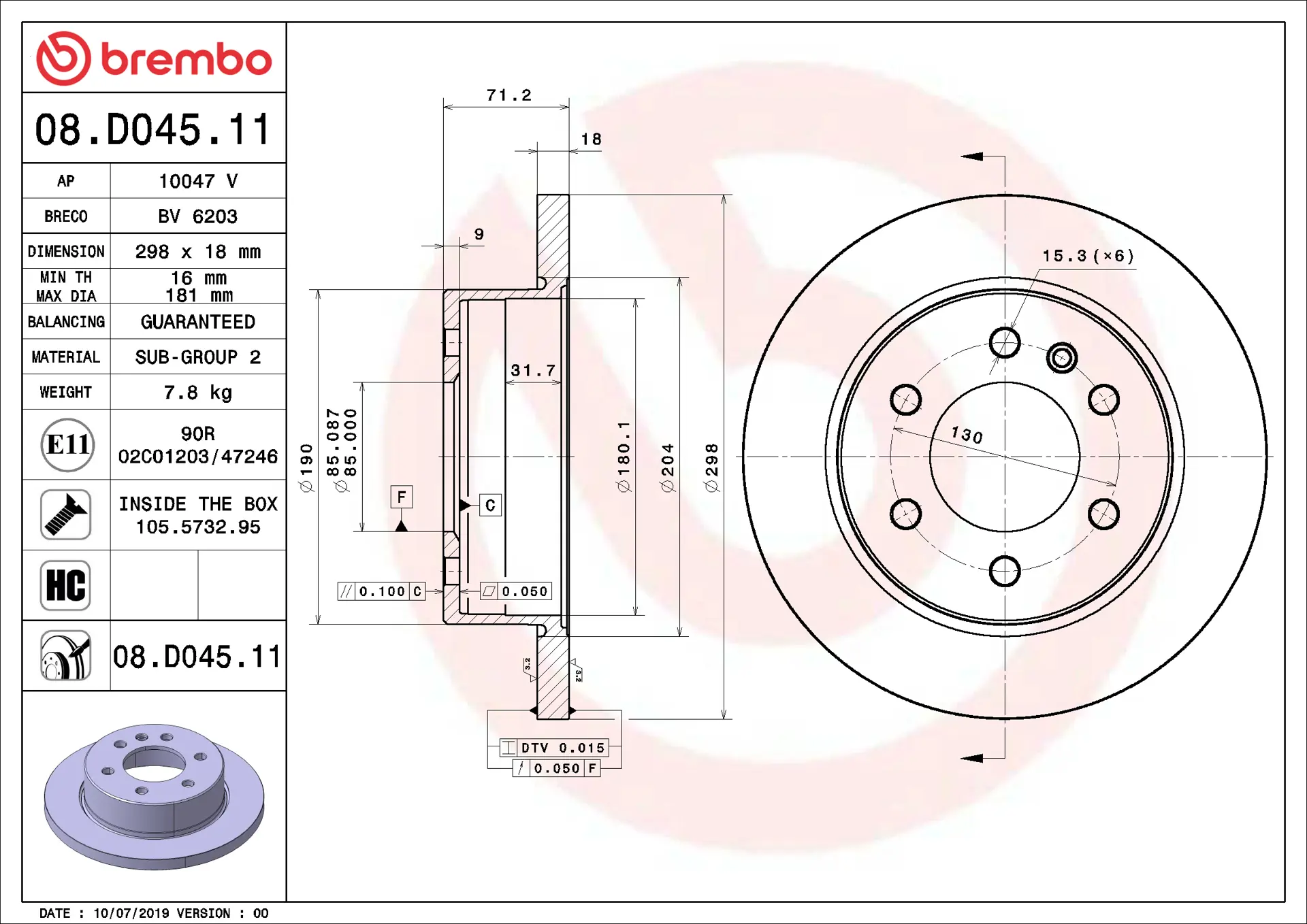Mercedes Sprinter W907 314 CDI Arka Fren Diski | BREMBO 08D04511