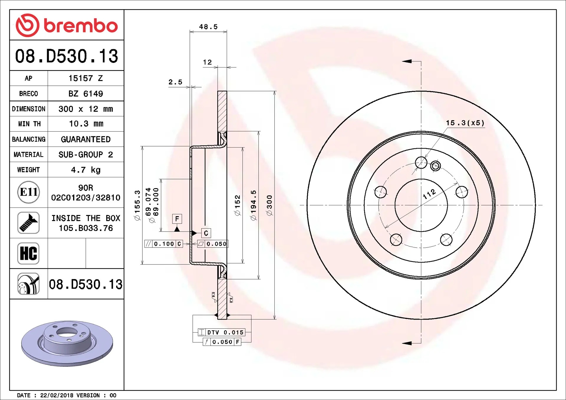 Mercedes C Serisi W205 C 350 e Arka Fren Diski | BREMBO 08D53013