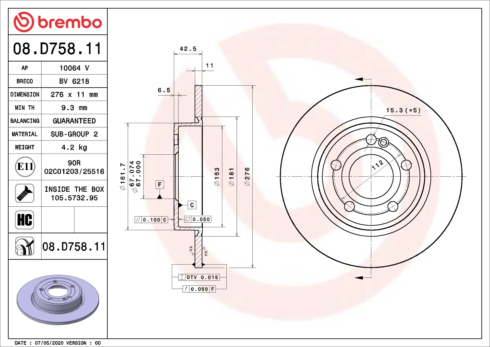 Mercedes B Serisi W247 B 180 Arka Fren Diski | BREMBO 08D75811