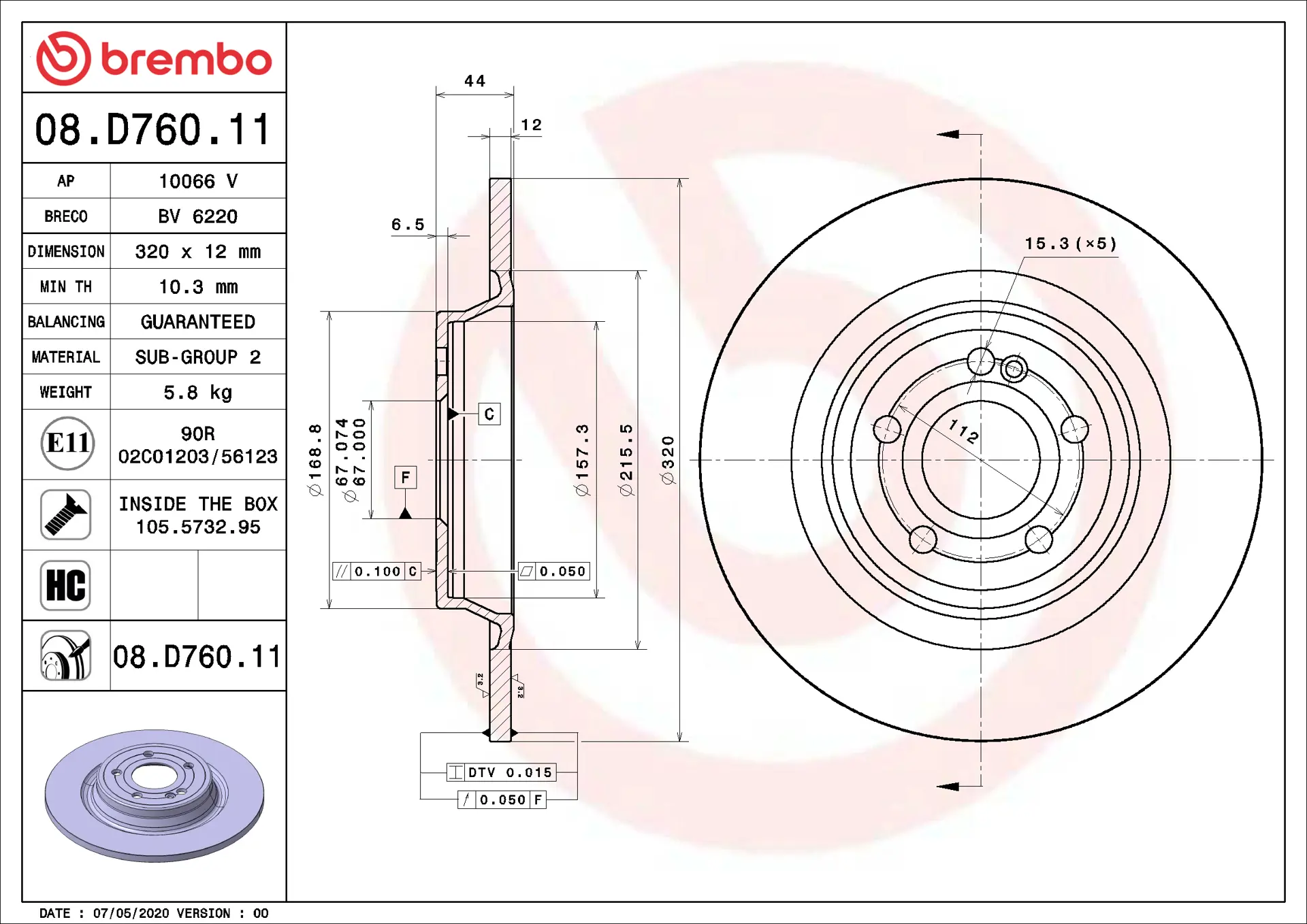 Mercedes A Serisi W177 A 180 d Arka Fren Diski | BREMBO 08D76011