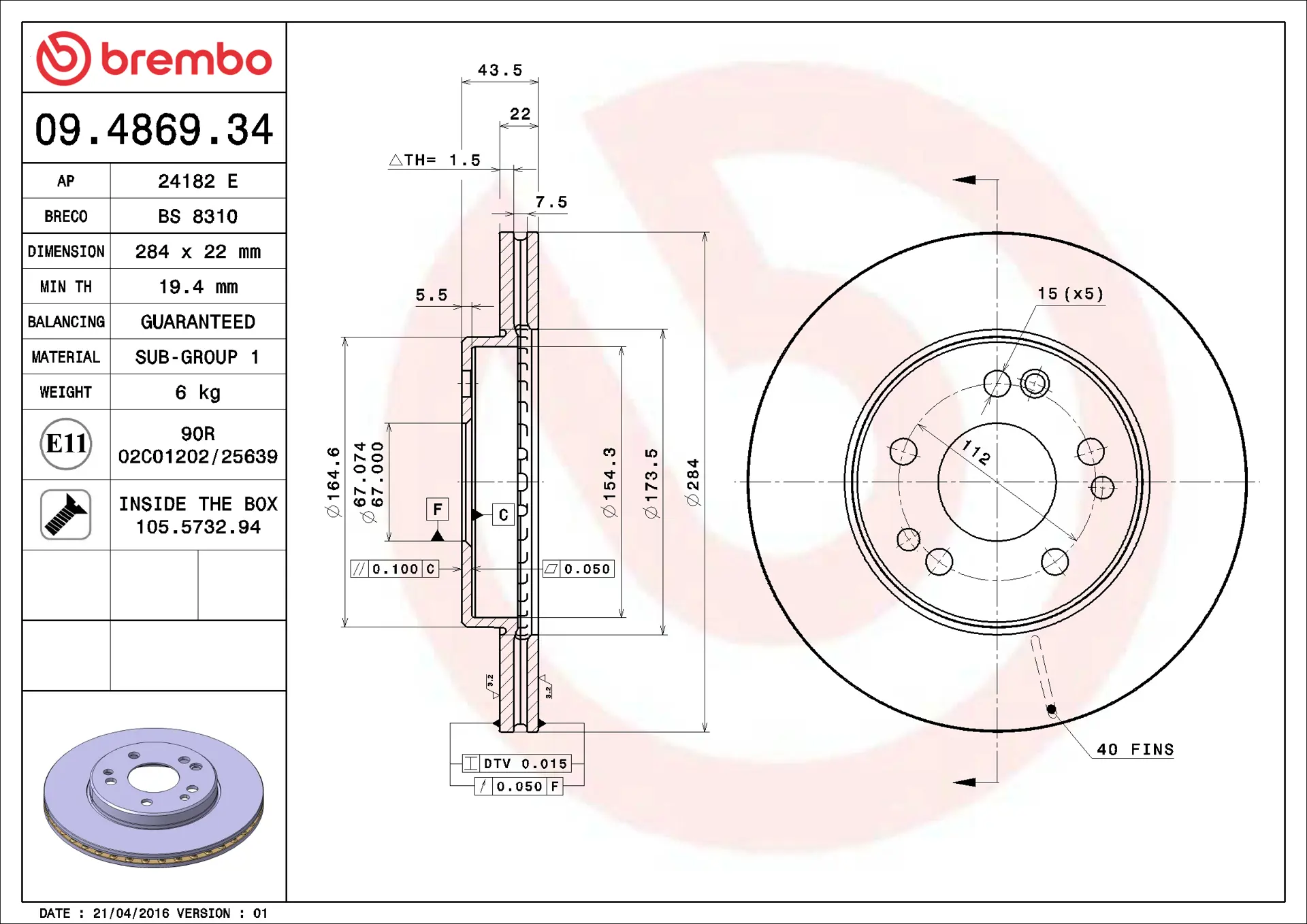 Mercedes W124 Kasa 200 E Ön Fren Diski Havalandırmalı | BREMBO 09486934