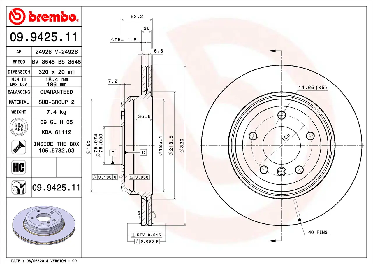 BMW 5 Serisi E60 530 d Arka Fren Diski Havalandırmalı | BREMBO 09942511