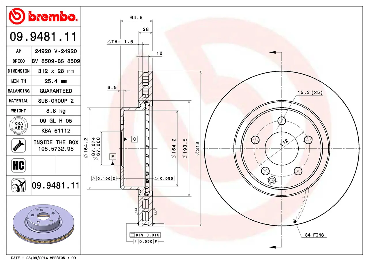 Mercedes CLS Serisi W219 CLS 350 CDI Ön Fren Diski Havalandırmalı | BREMBO 09948111