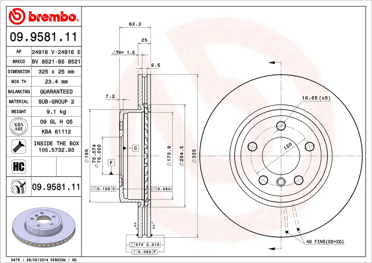 BMW X3 Serisi E83 2.0 sd Ön Fren Diski Havalandırmalı | BREMBO 09958111