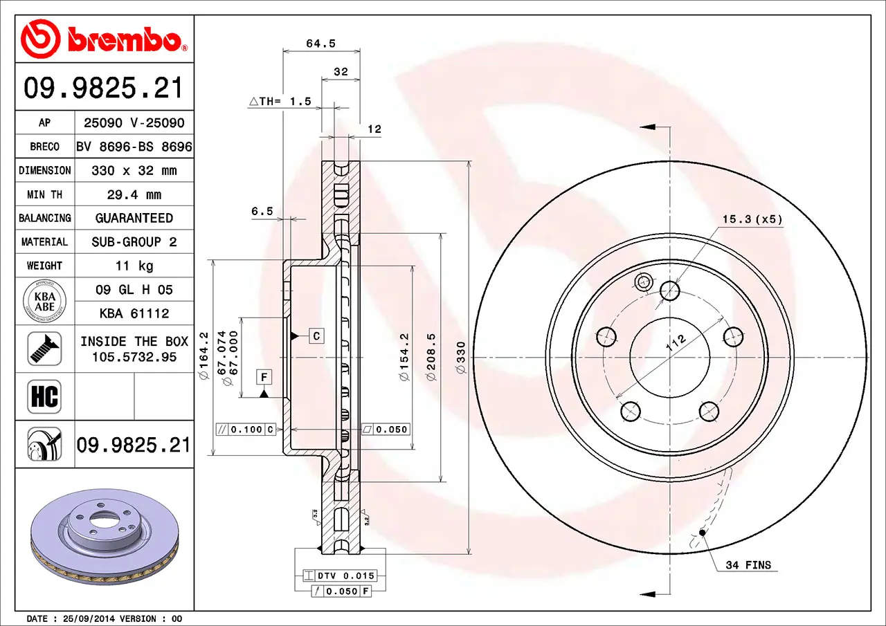 Mercedes CLS Serisi W219 CLS 500 Ön Fren Diski Havalandırmalı | BREMBO 09982521
