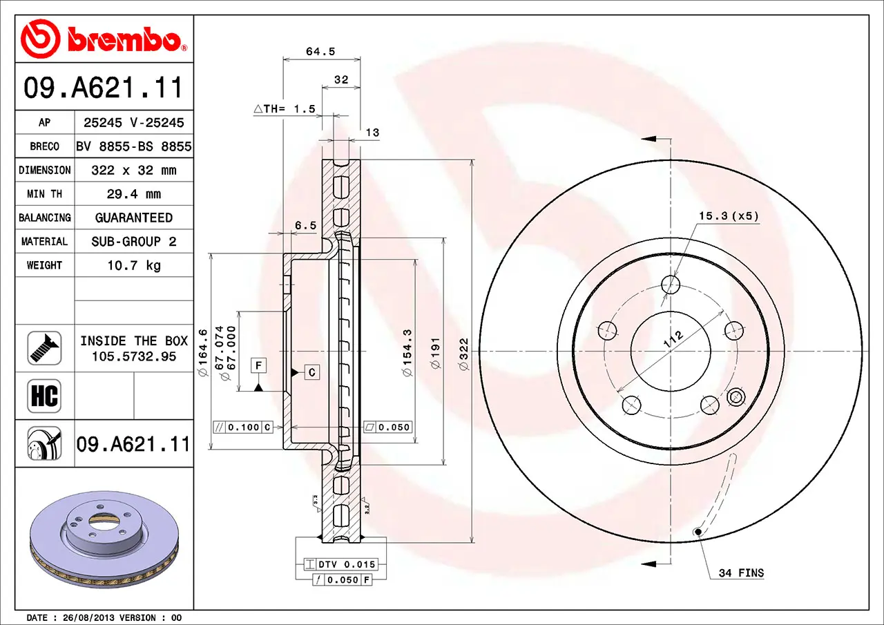 Mercedes E Serisi W212 E 250 Ön Fren Diski Havalandırmalı | BREMBO 09A62111