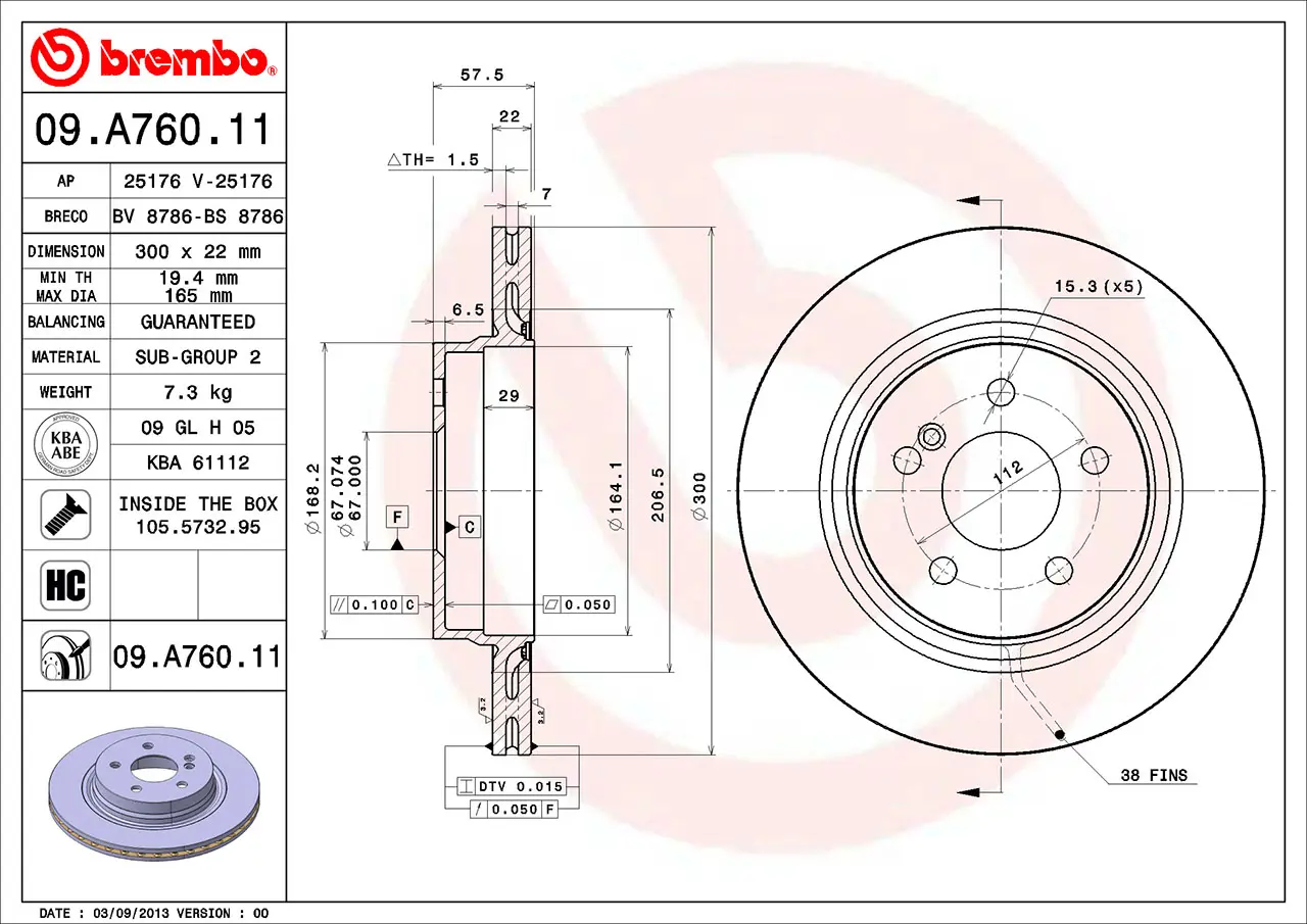Mercedes C Serisi W204 C 250 CDI Arka Fren Diski Havalandırmalı | BREMBO 09A76011