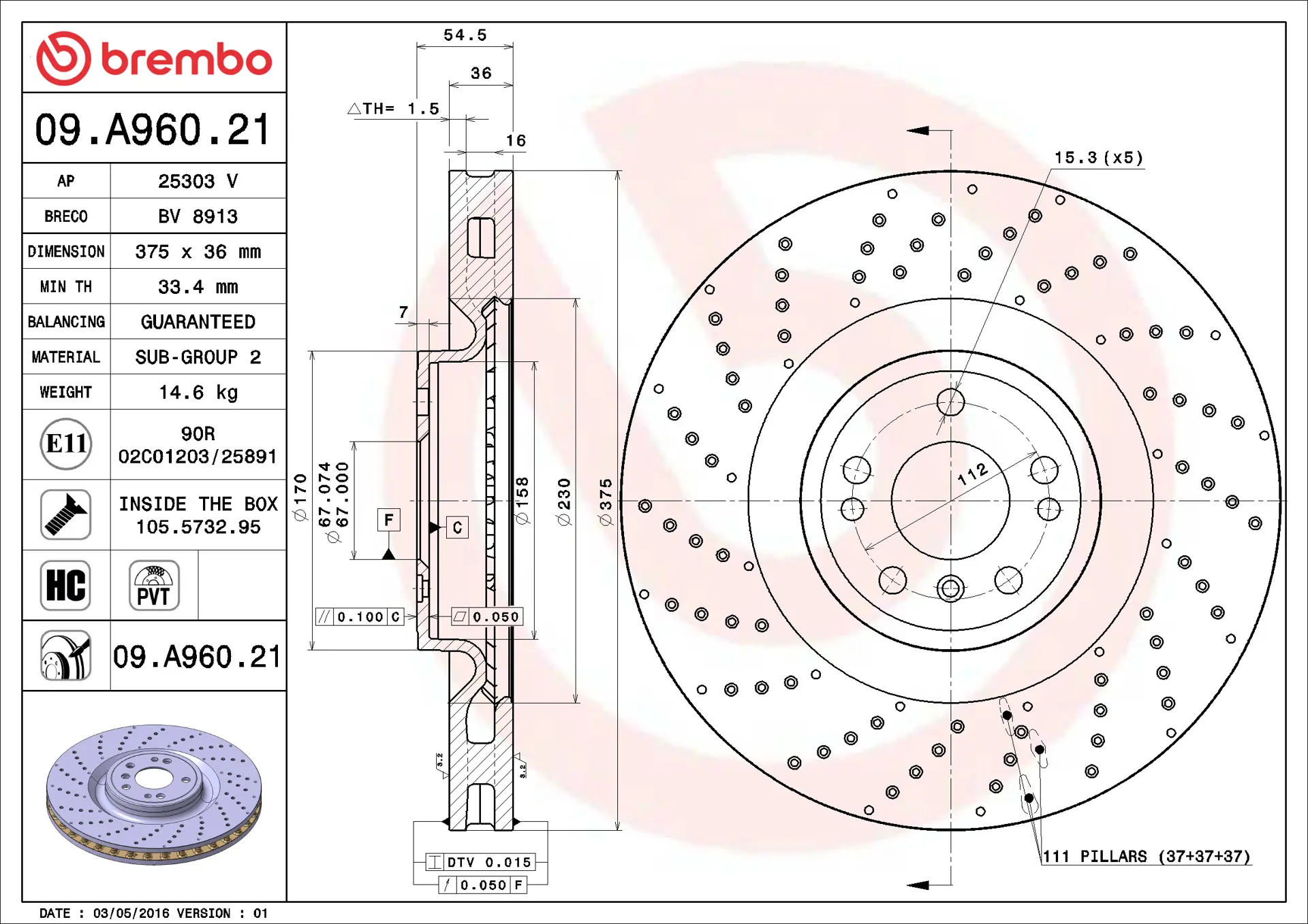 Mercedes GL Serisi W166 GL 350 CDI / BlueTec 4-matic Ön Fren Diski Havalandırmalı | BREMBO 09A96021