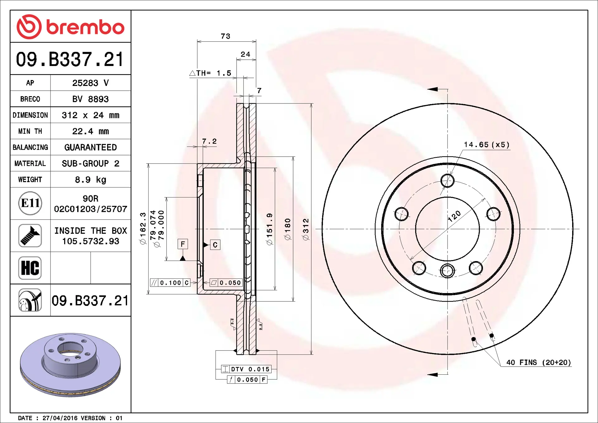 BMW 1 Serisi F20 120 d xDrive Ön Fren Diski Havalandırmalı | BREMBO 09B33721