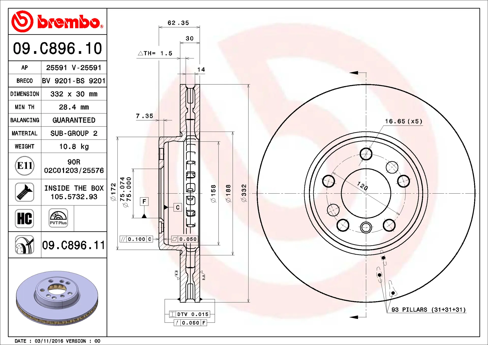 BMW X3 Serisi E83 3.0 sd Ön Fren Diski Havalandırmalı | BREMBO 09C89611