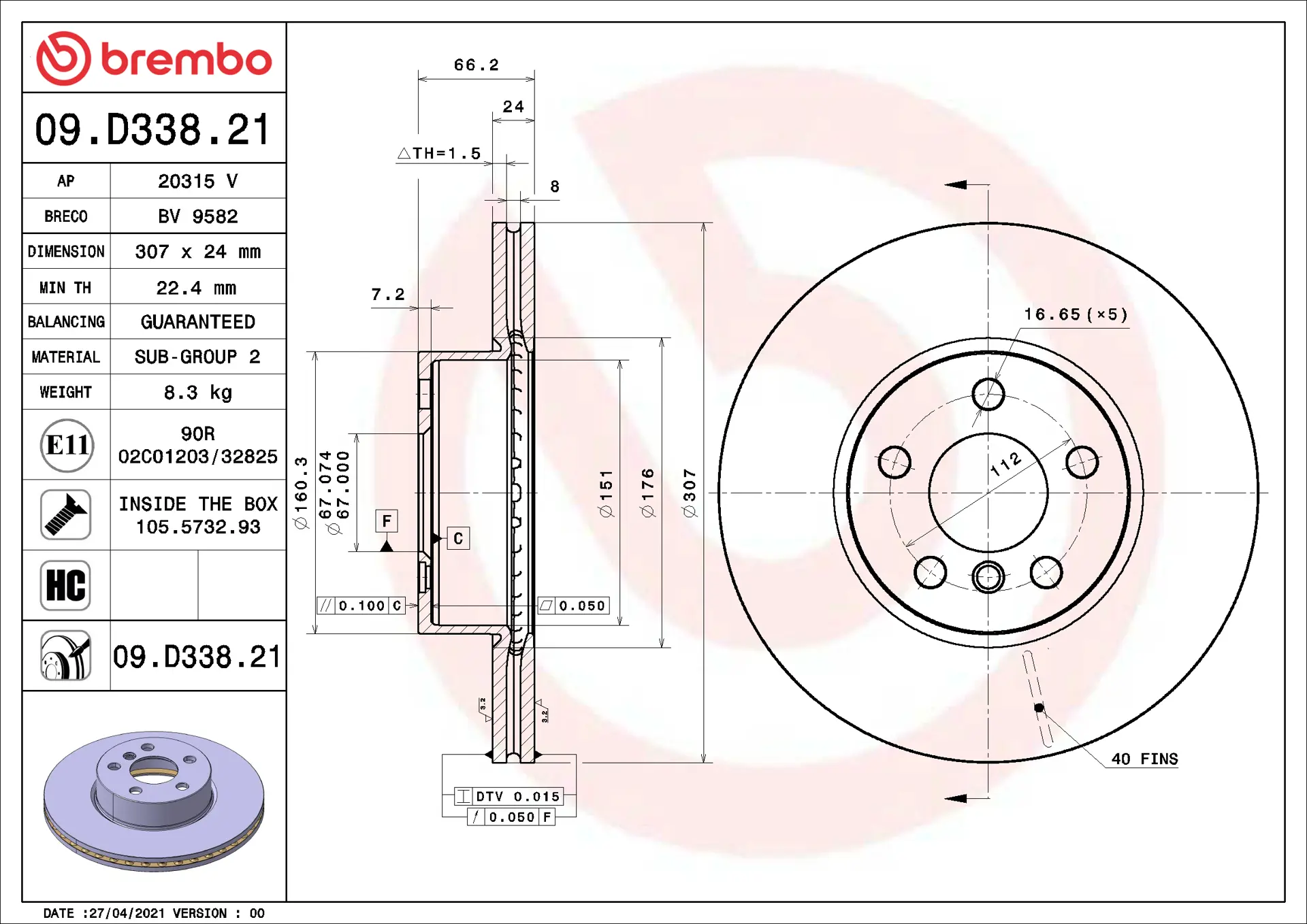 BMW 4 Serisi G22 420 i Ön Fren Diski Havalandırmalı | BREMBO 09D33821