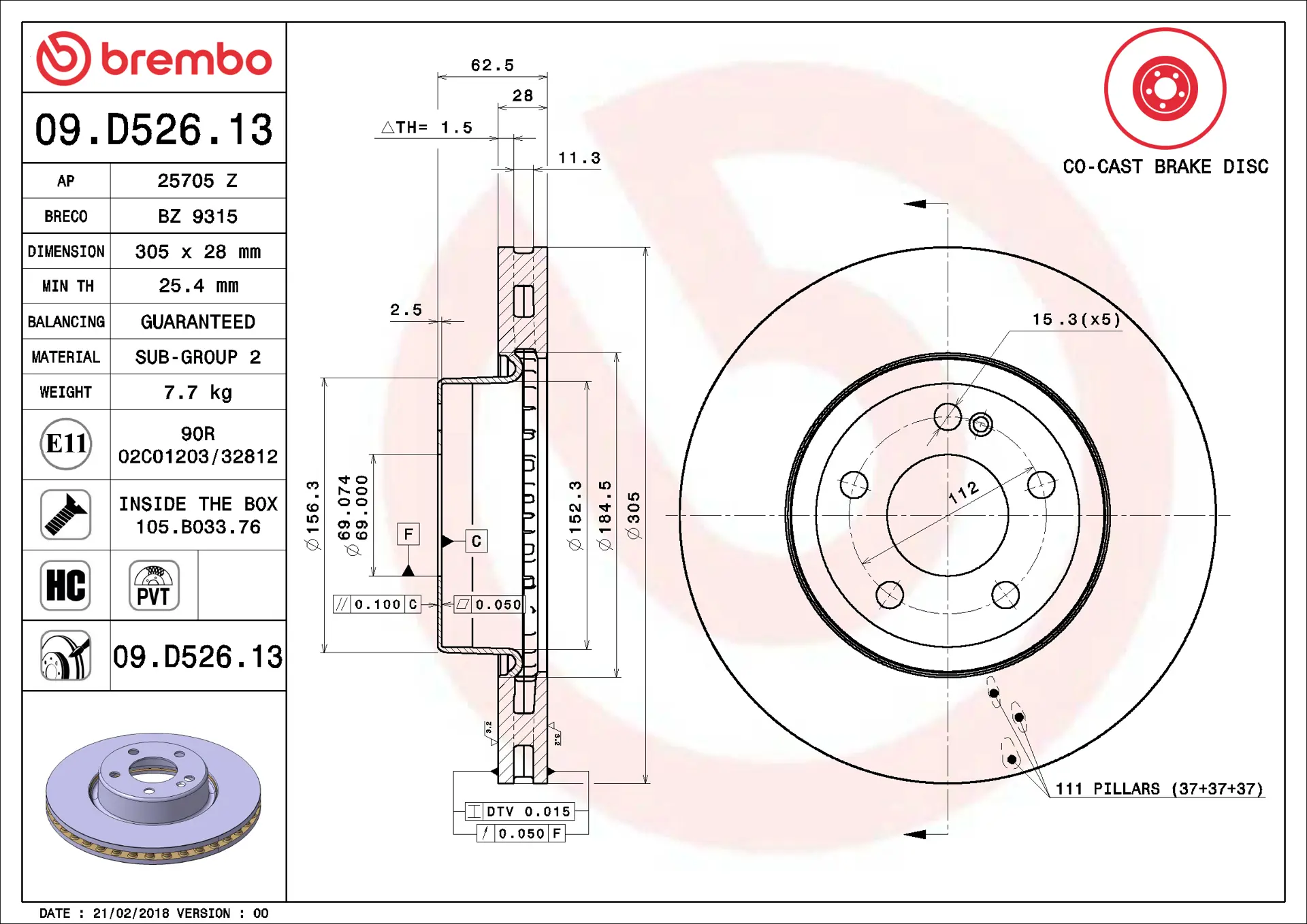 Mercedes C Serisi W205 C 180 Ön Fren Diski Havalandırmalı | BREMBO 09D52613