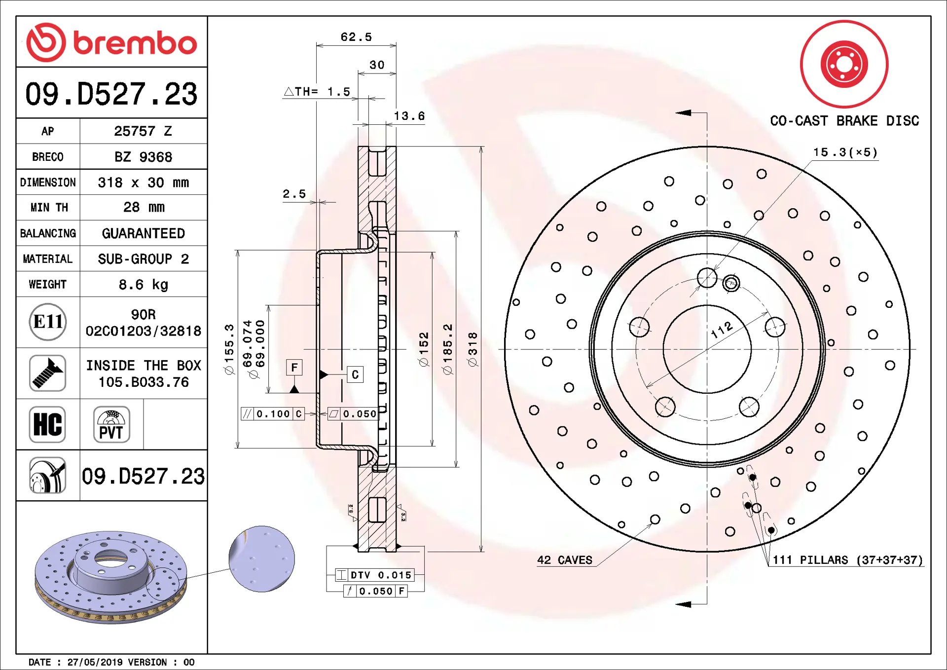 Mercedes C Serisi W205 C 200 EQ Boost 4-matic Ön Fren Diski Havalandırmalı | BREMBO 09D52723