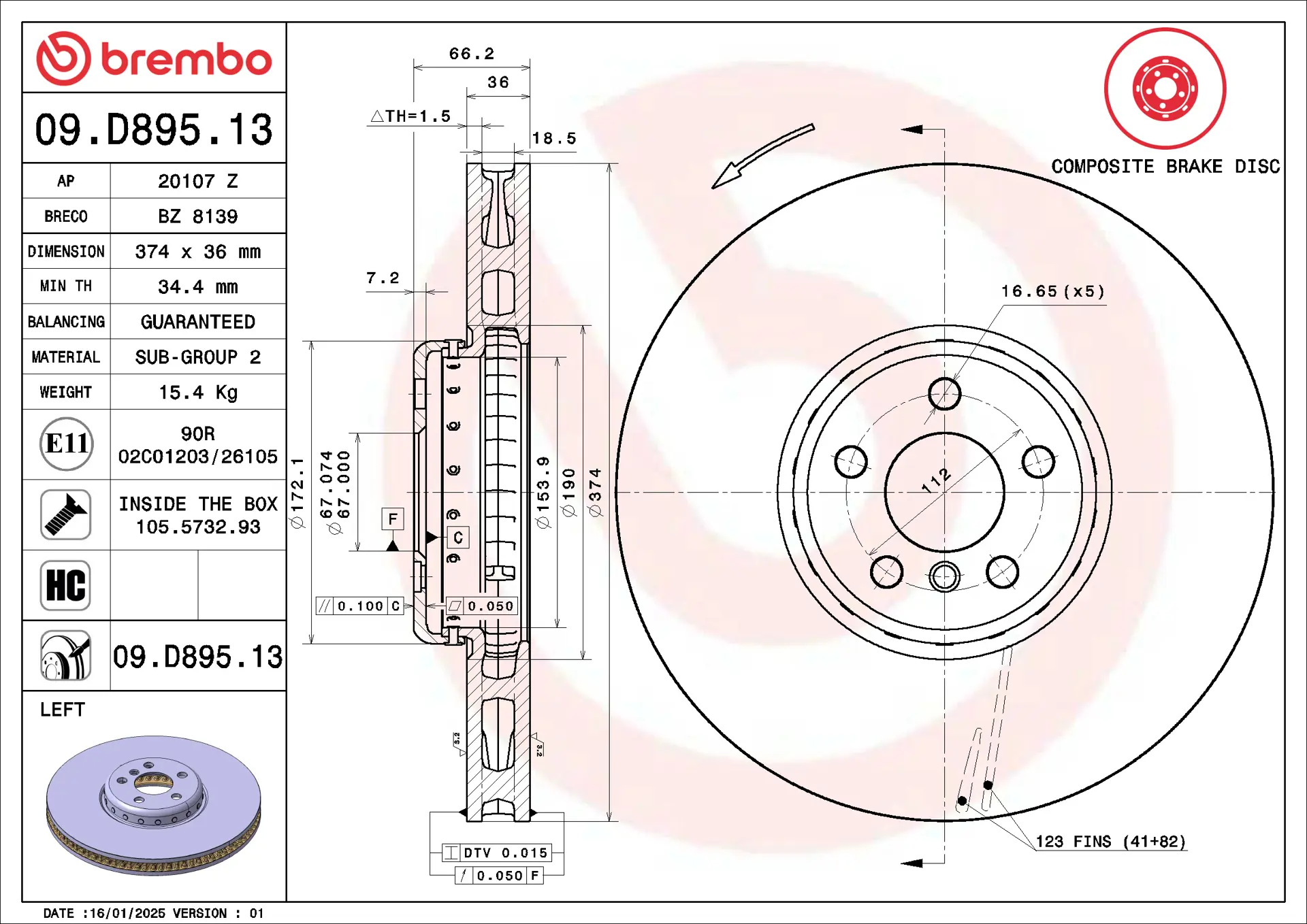 BMW 4 Serisi G82 420 i Sol ön Fren Diski Havalandırmalı | BREMBO 09D89513