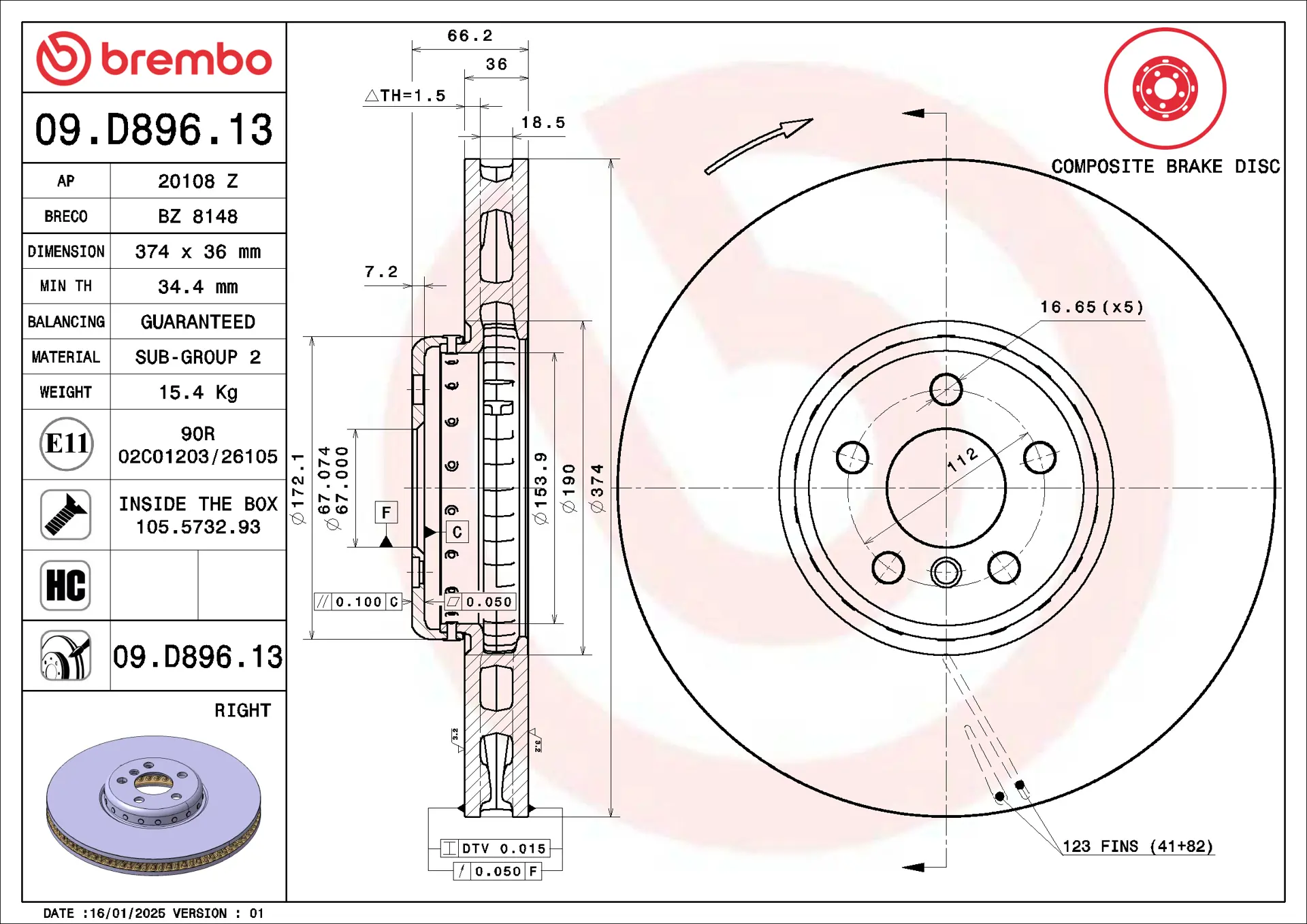 BMW 4 Serisi G22 420 i Sağ ön Fren Diski Havalandırmalı | BREMBO 09D89613