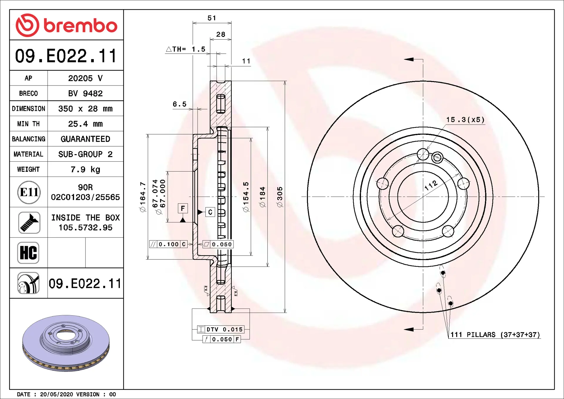 Mercedes B Serisi W247 B 200 d 4-matic Ön Fren Diski Havalandırmalı | BREMBO 09E02211