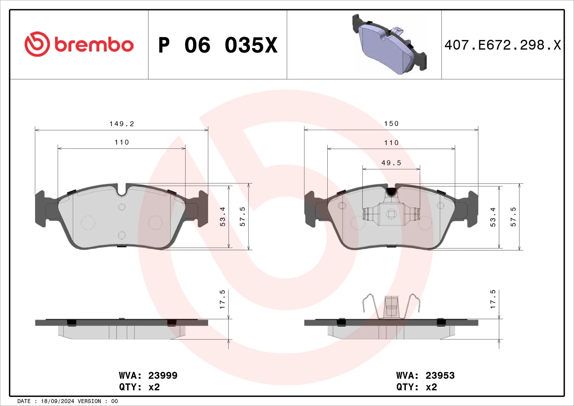 BMW 1 Serisi E87 120 d Ön Fren Balatası Delikli | BREMBO P06035X