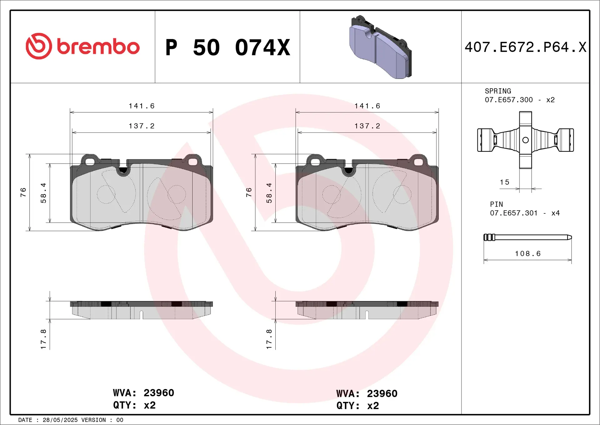 Mercedes E Serisi W211 E 420 CDI Ön Fren Balatası Delikli | BREMBO P50074X
