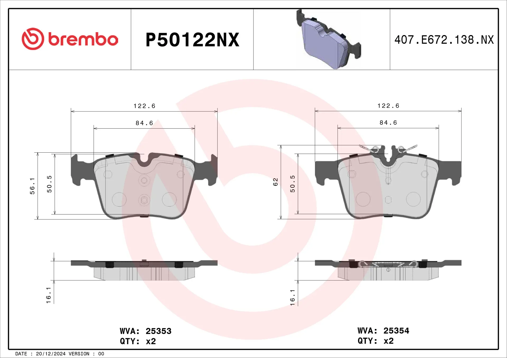 Mercedes C Serisi W205 C 220 d Arka Fren Balatası Seramik | BREMBO P50122NX