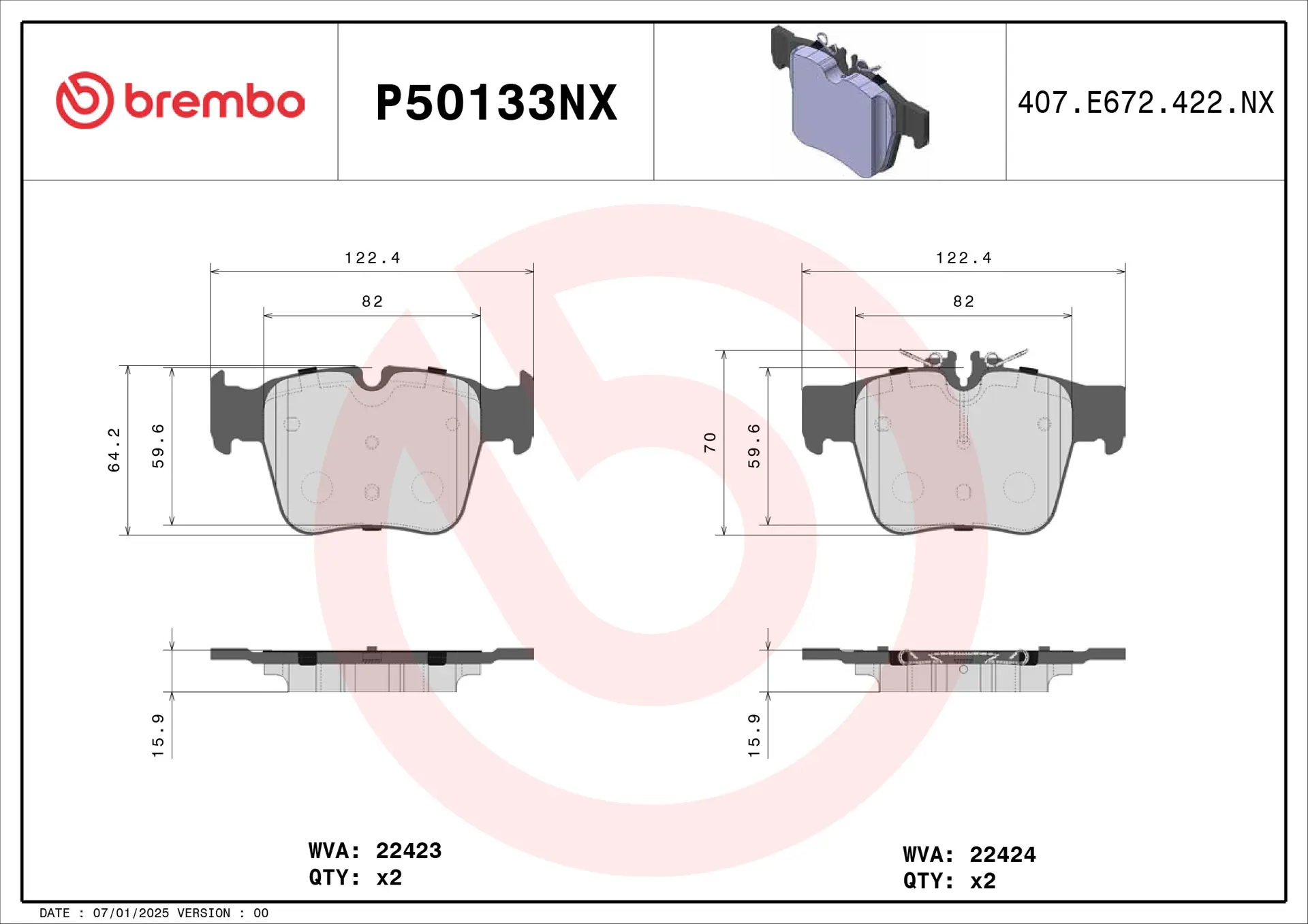 Mercedes GLC Serisi W253 F-CELL Arka Fren Balatası Seramik | BREMBO P50133NX