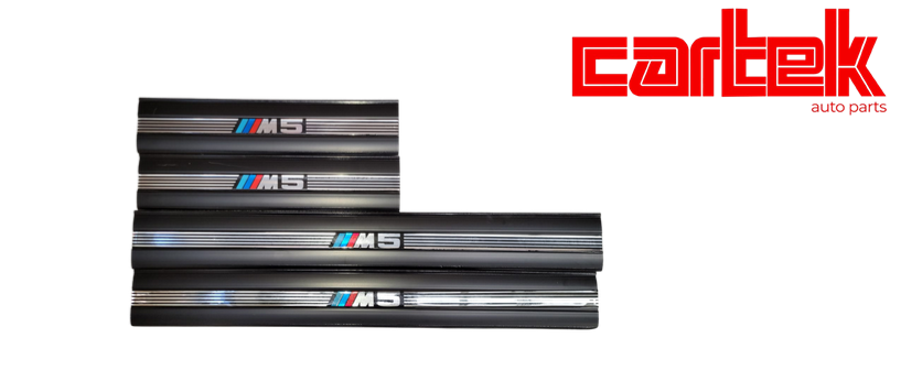 BMW 5 Series E34 Door Sill Bakelite SET M5 Logo 1988-95 Black | CARTEK TPBMWALM50