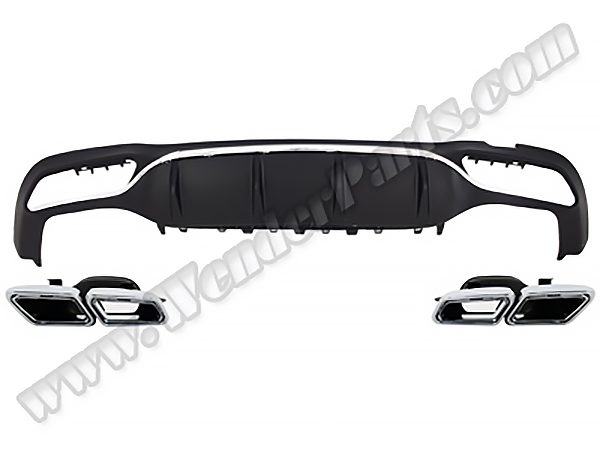 Mercedes E Serisi W213 2017- Tampon Difüzör Seti Arka; Dörtlü Egzoz Çıkışlı Egzoz Uçlu, Nikelajlı | WENDER MA2138855402S1