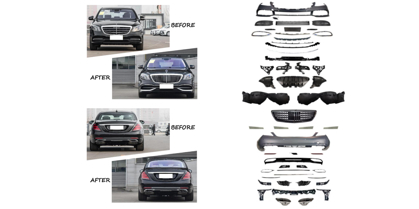 Mercedes S Serisi W222 2013-2021 Gövde Kiti Park Sensörlü: Arka, Dörtlü Egzoz Çıkışlı Egzoz Uçlu, Adaptif Hız Sabitleyici (KlimalıC) Panjururlu | WENDER MA2222110